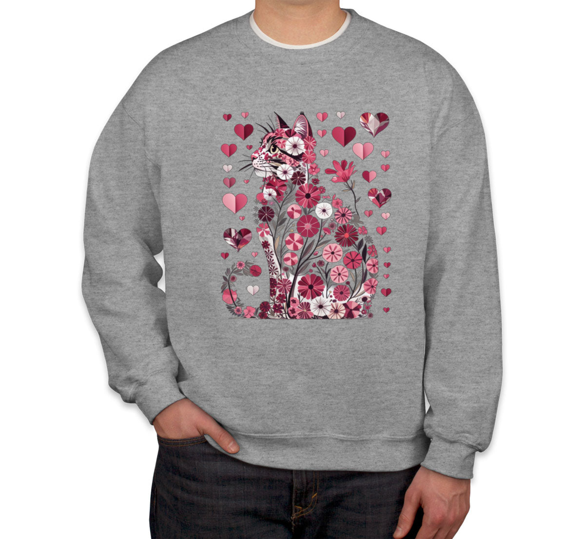 Floral Cat Valentine's Day Unisex Sweatshirt