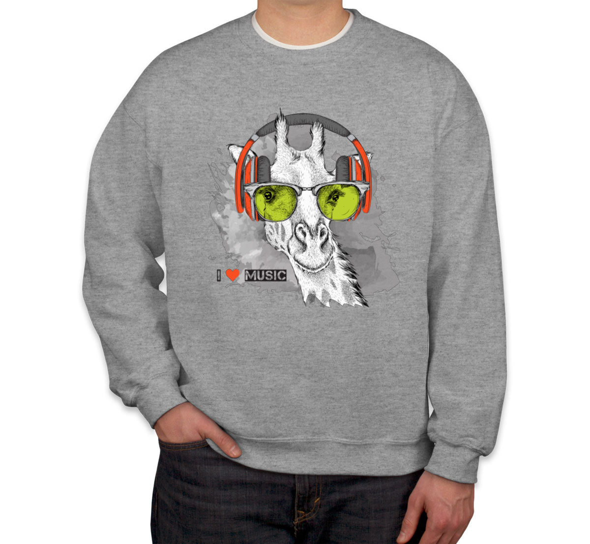 I Love Music Giraffe With Headphones Unisex Sweatshirt