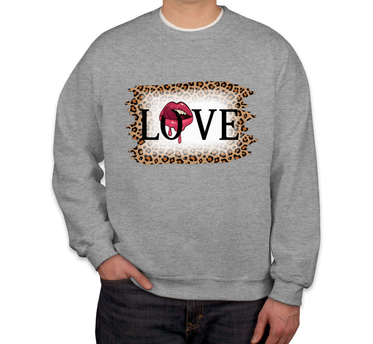 Love Tongue Lipstick Leopard Print Valentine's Day Unisex Sweatshirt