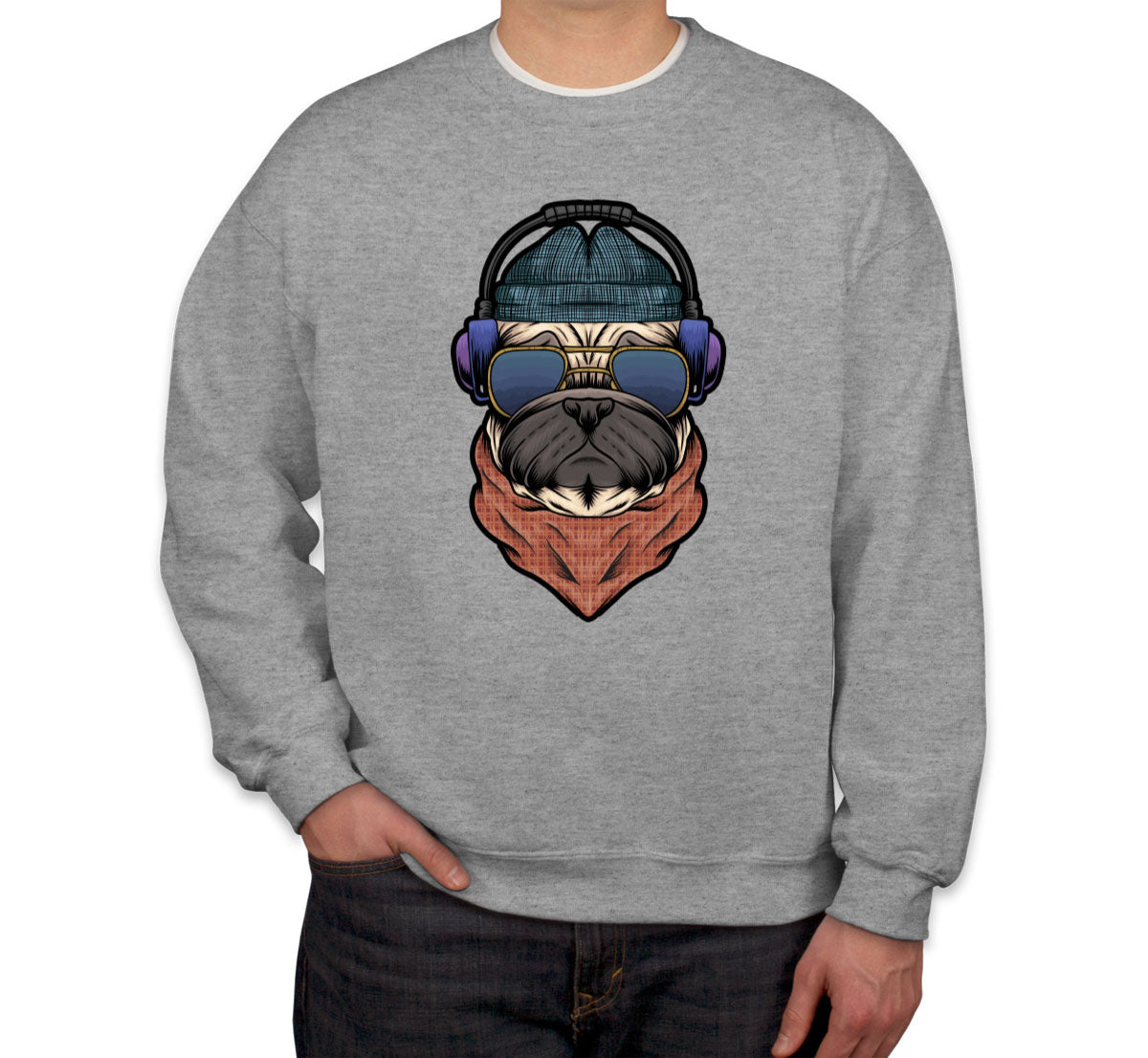 Pug Dog With Headphone Unisex Sweatshirt