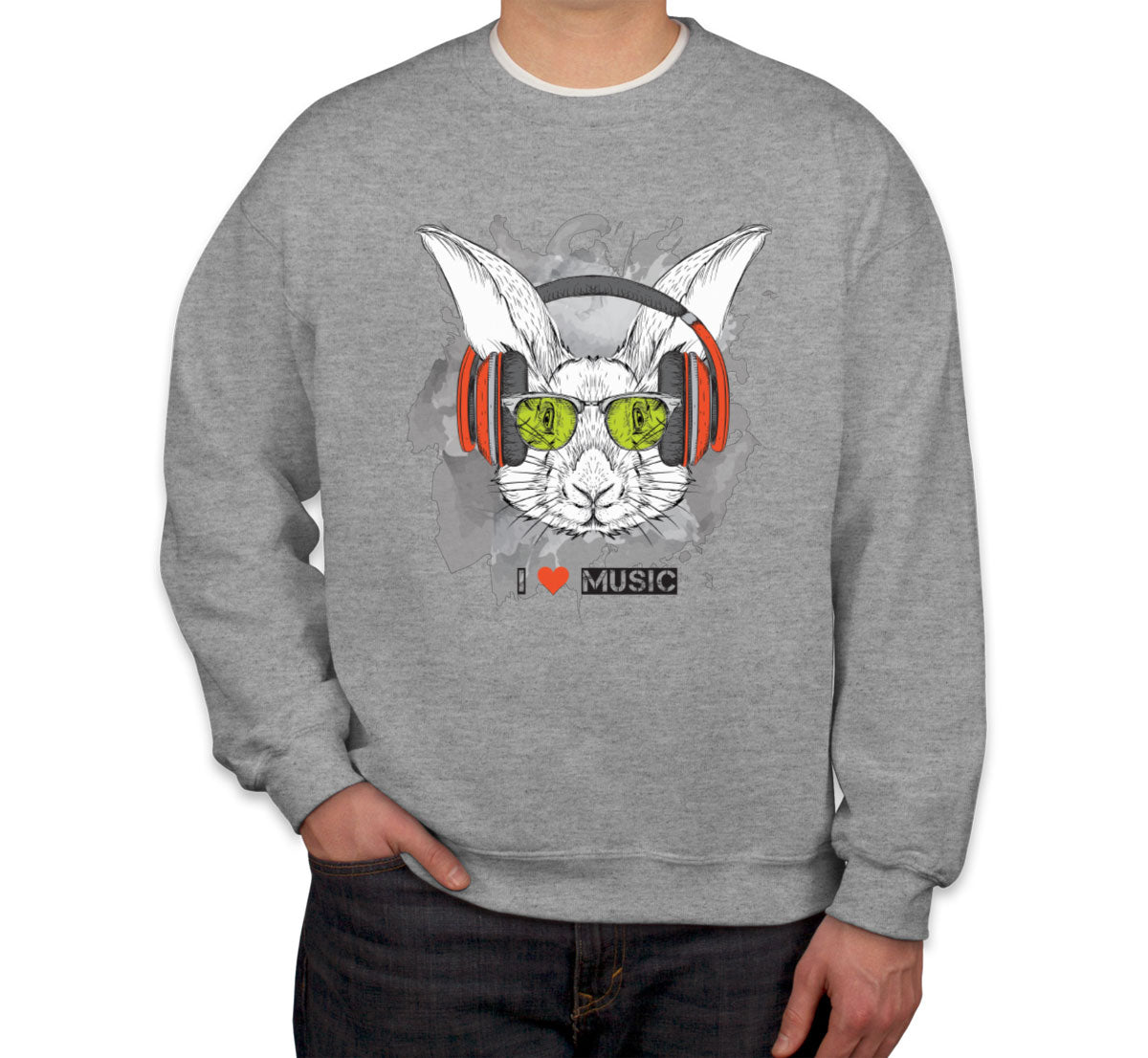 I Love Music Rabbit With Headphones Unisex Sweatshirt