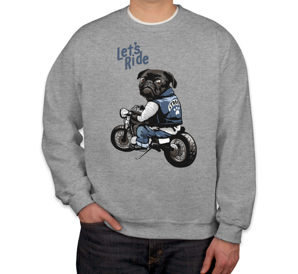 Pug Dog Riding Motorcycle Unisex Sweatshirt