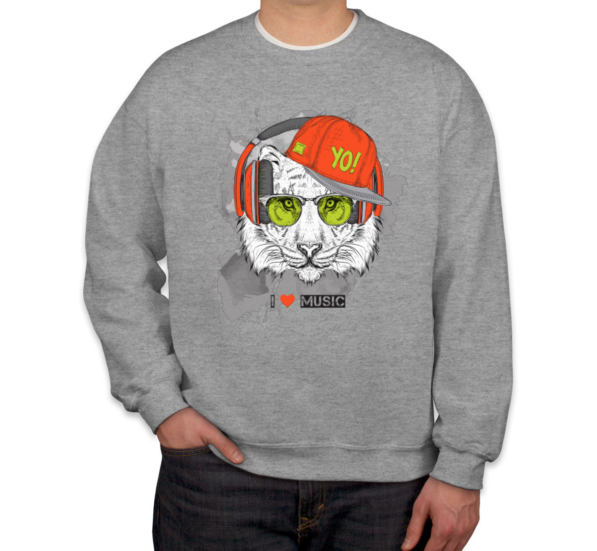 I Love Music Tiger With Headphones Unisex Sweatshirt