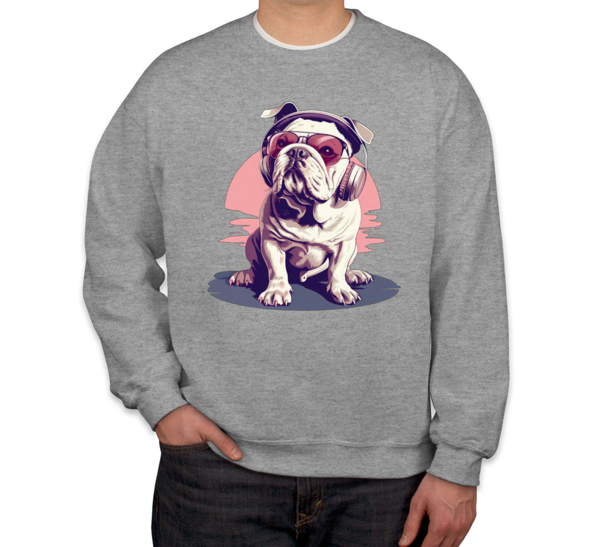 Vintage Bulldog With Headphone And Sunglasses Unisex Sweatshirt
