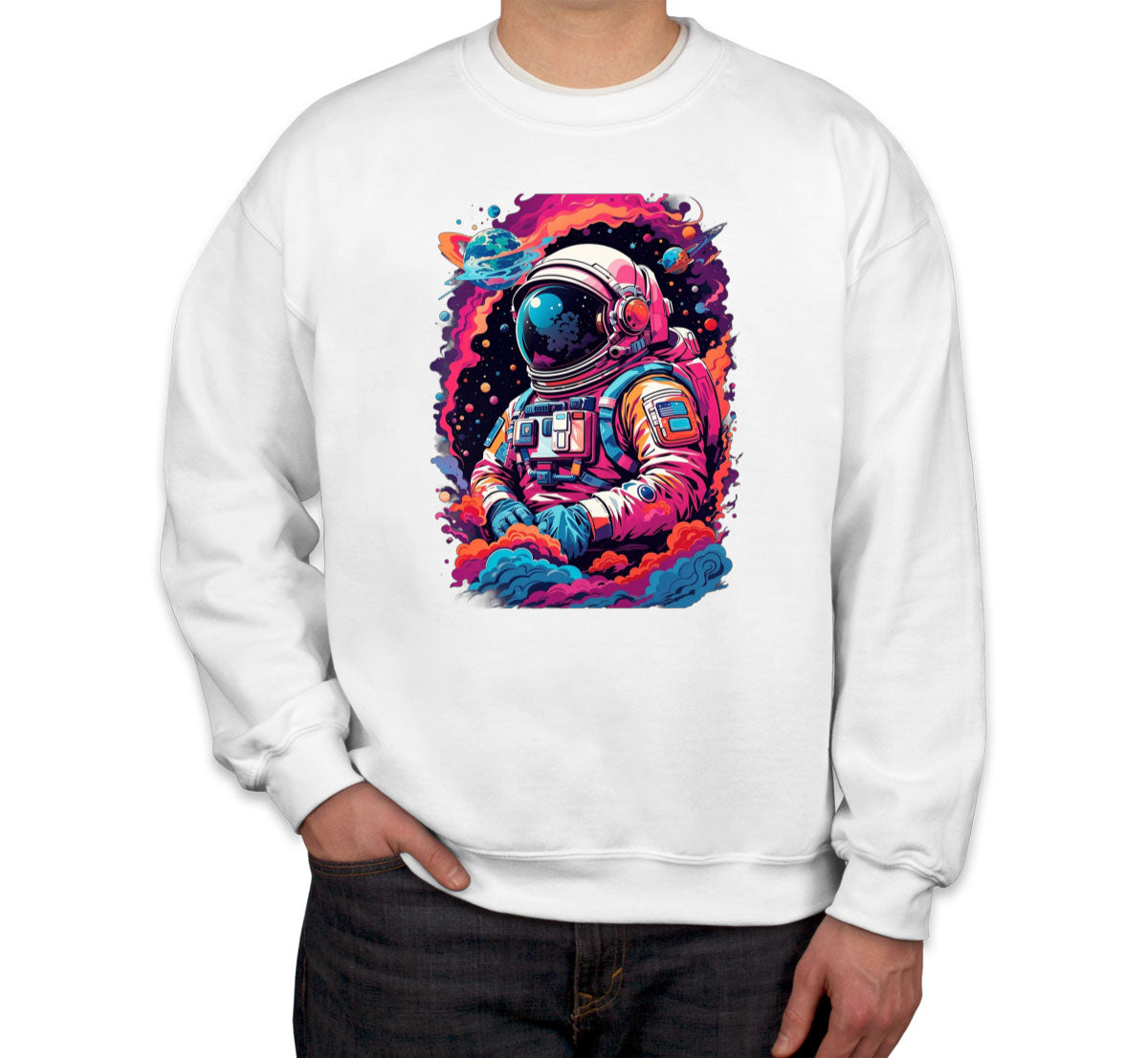 Illustration Colorful Astronaut in the Galaxy Unisex Sweatshirt