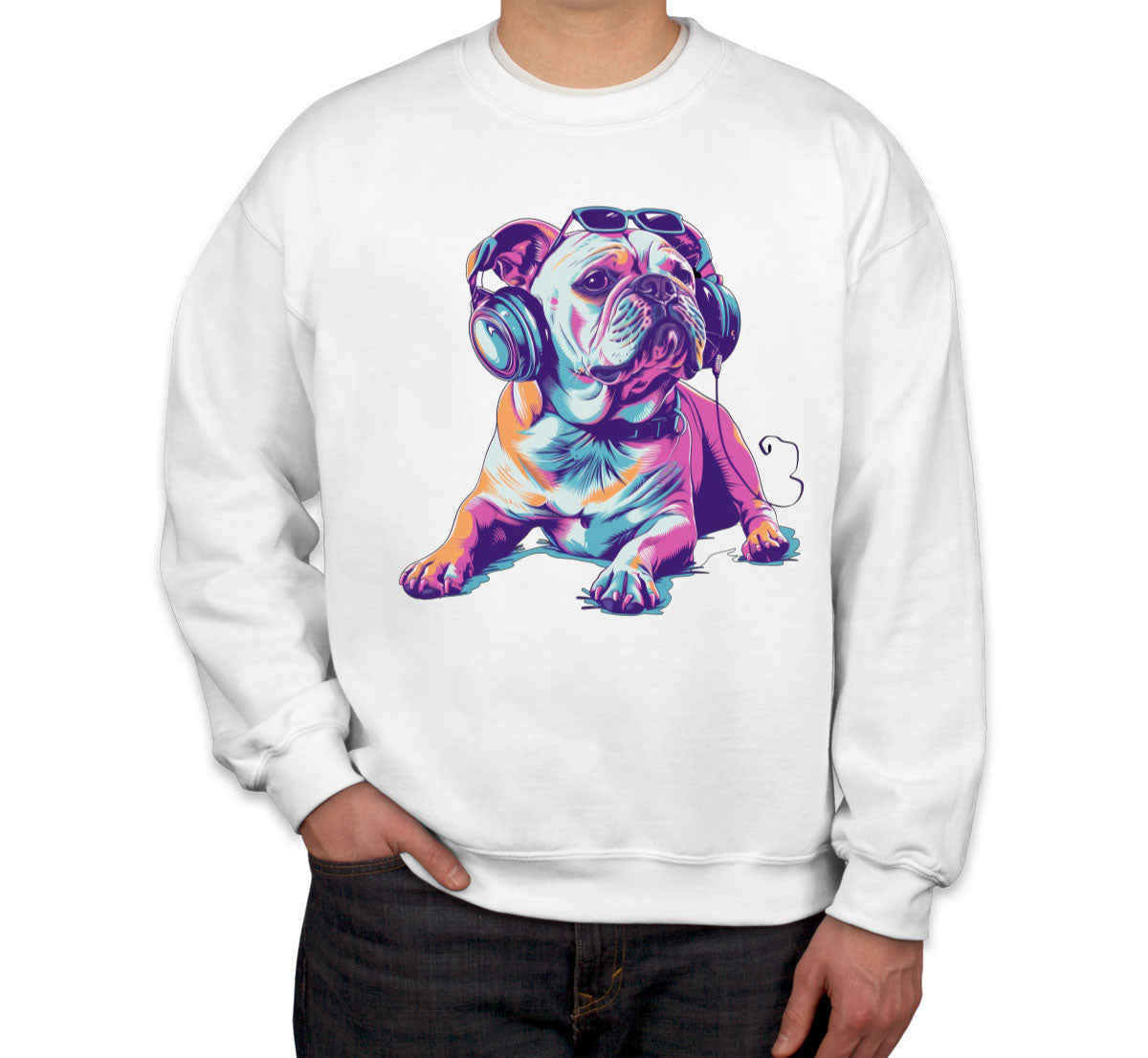 Bulldog With Headphone And Sunglasses Unisex Sweatshirt