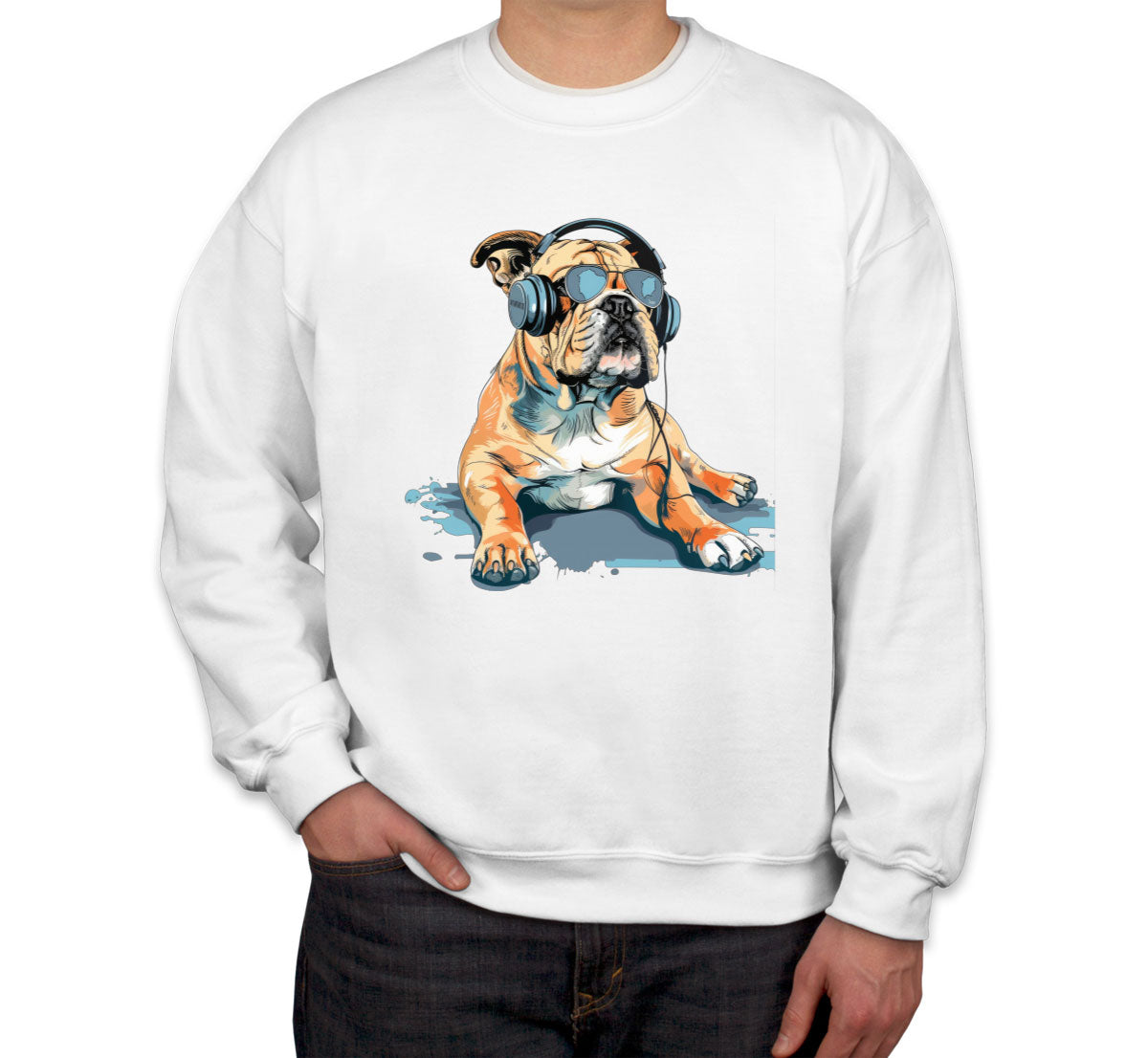 Bulldog With Headphone And Sunglasses Unisex Sweatshirt