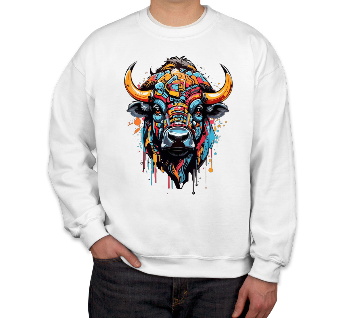 Illustration Colorful Bull head Unisex Sweatshirt