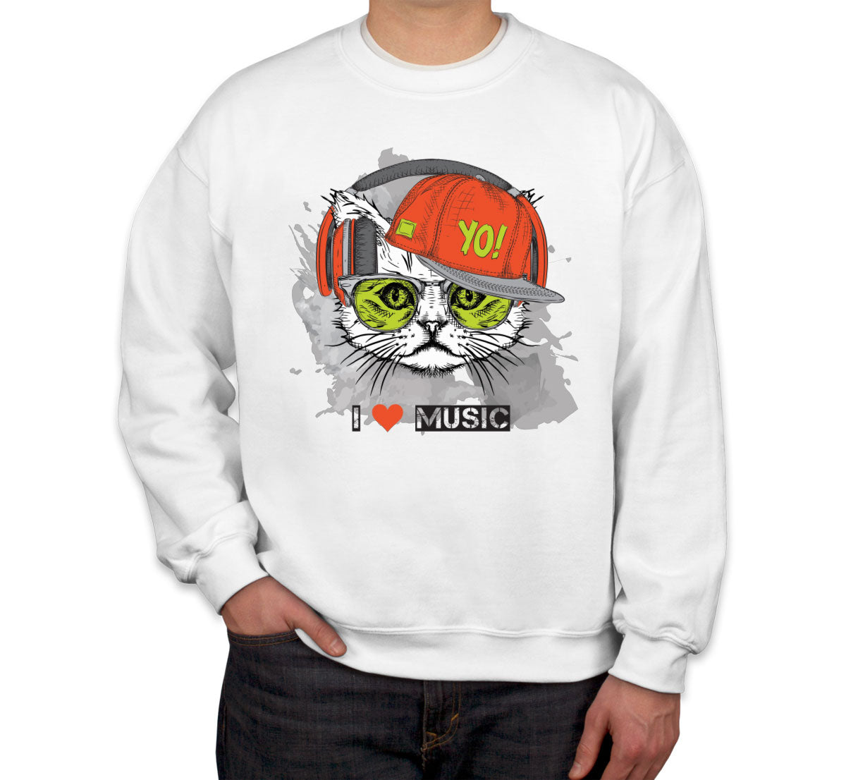 I Love Music Cat With Headphones Unisex Sweatshirt