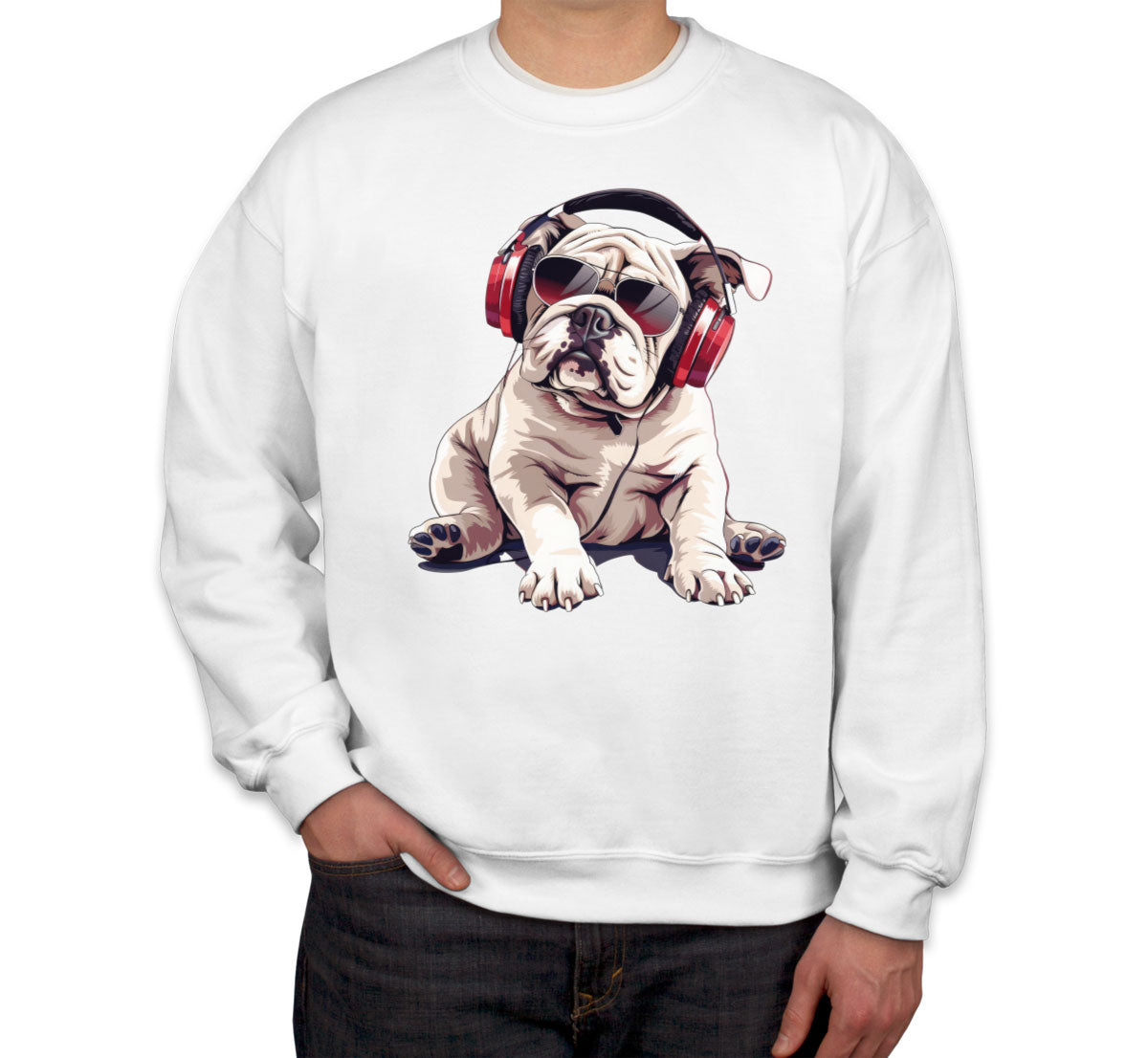 Cool Bulldog With Headphone And Sunglasses Unisex Sweatshirt