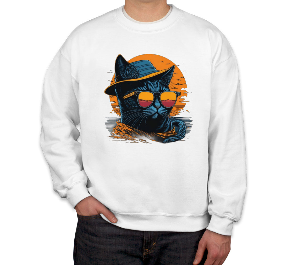 Cool Cat With Hat And Sunglasses Unisex Sweatshirt