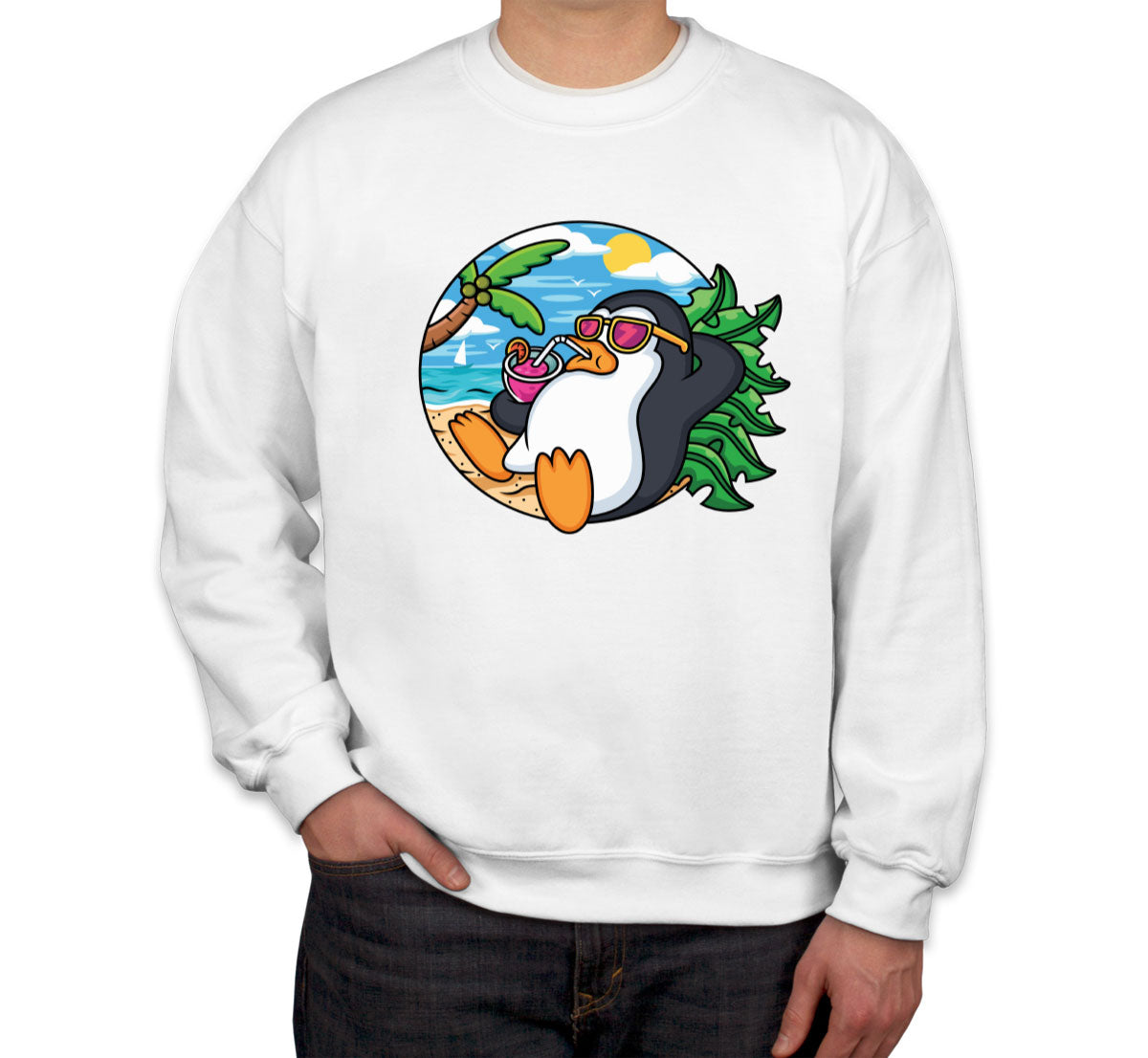 Cartoon Penguin On Vacation Unisex Sweatshirt