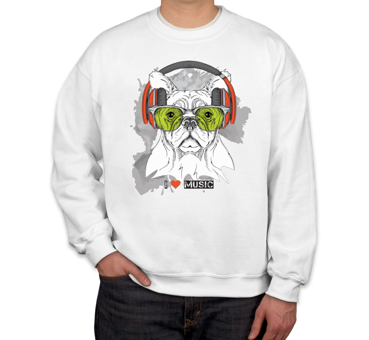 I Love Music Dog With Headphones Unisex Sweatshirt