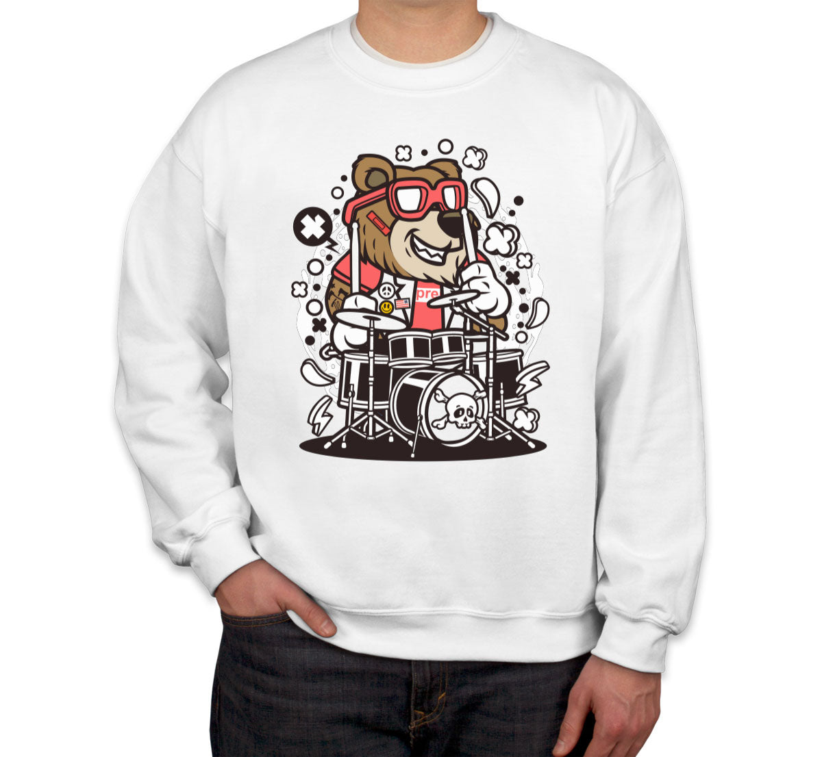 Cool Punk Rock Bear Drummer Unisex Sweatshirt