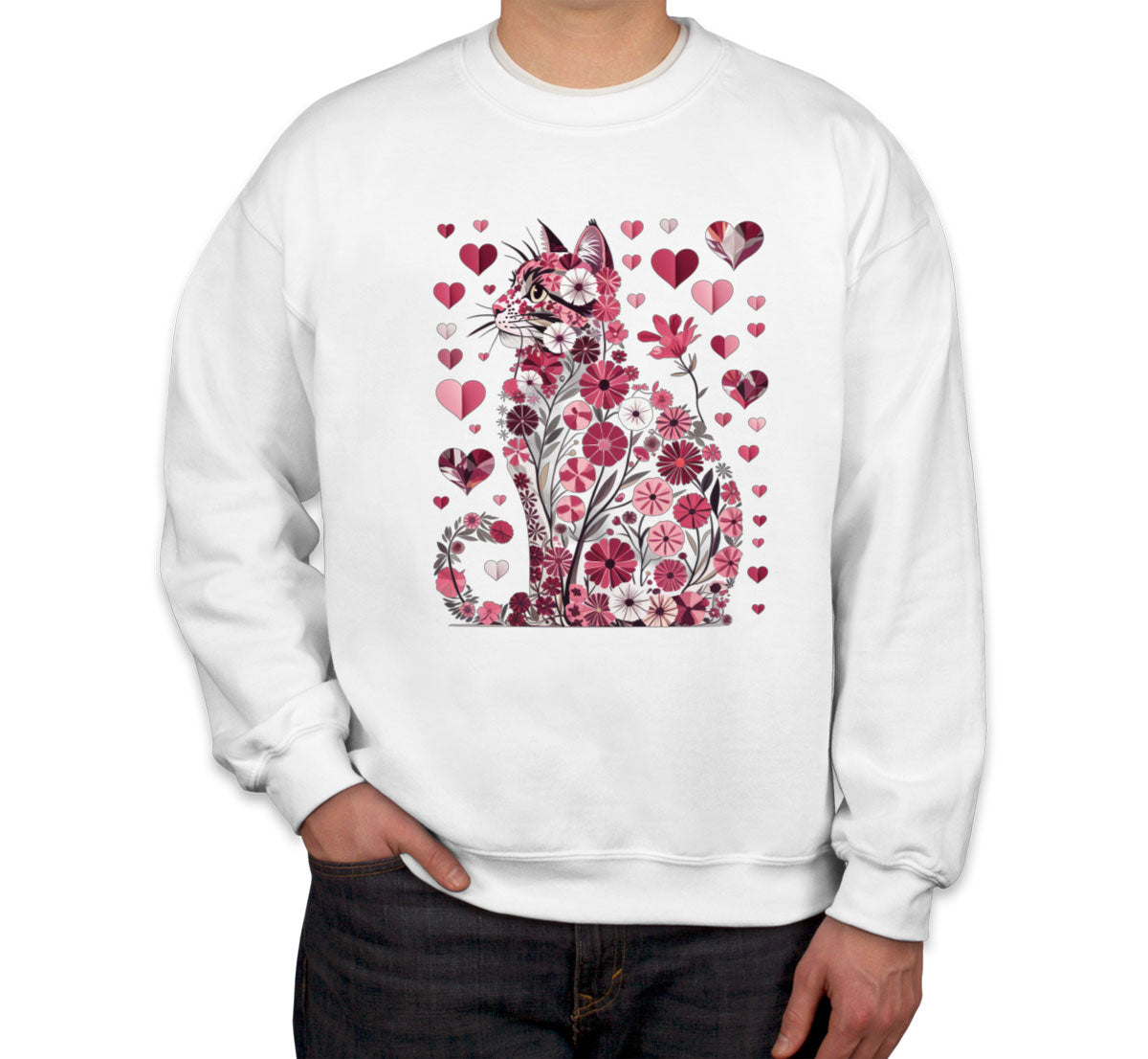 Floral Cat Valentine's Day Unisex Sweatshirt