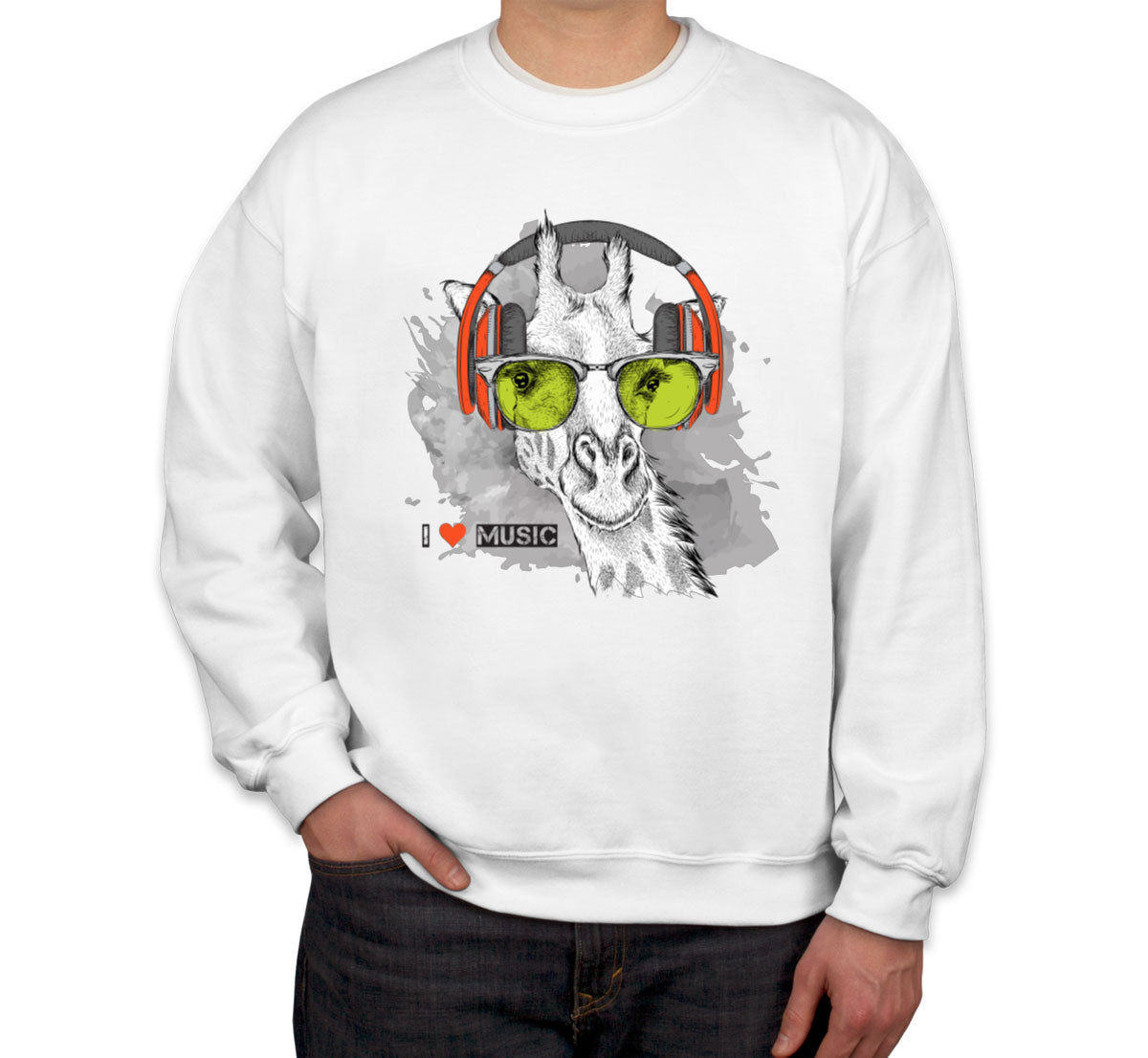 I Love Music Giraffe With Headphones Unisex Sweatshirt