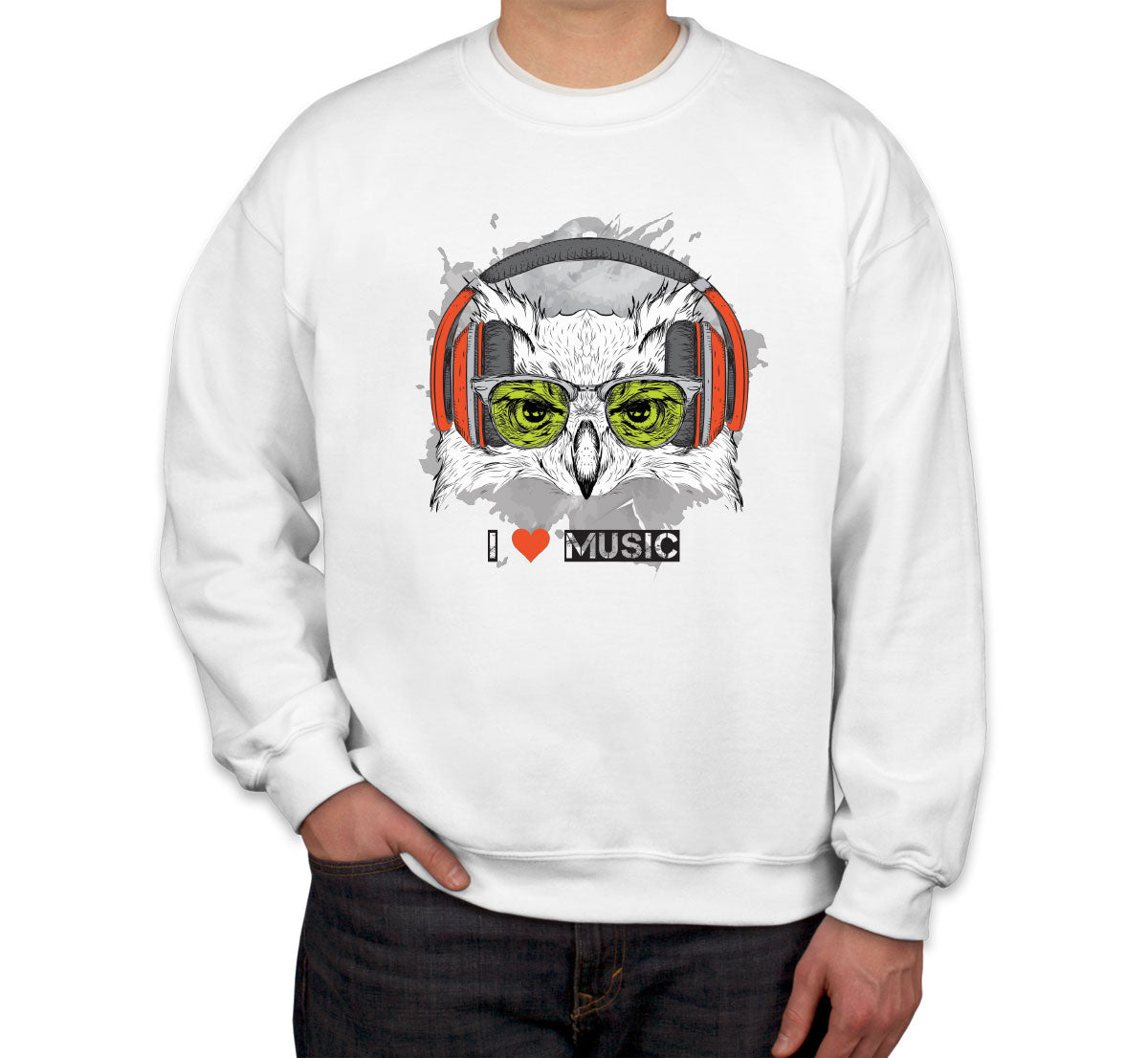 I Love Music Owl With Headphones Unisex Sweatshirt