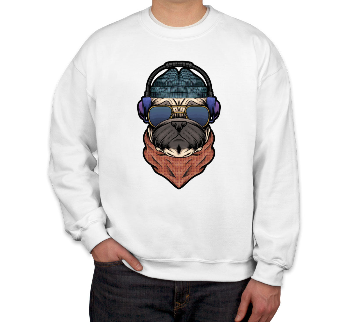 Pug Dog With Headphone Unisex Sweatshirt