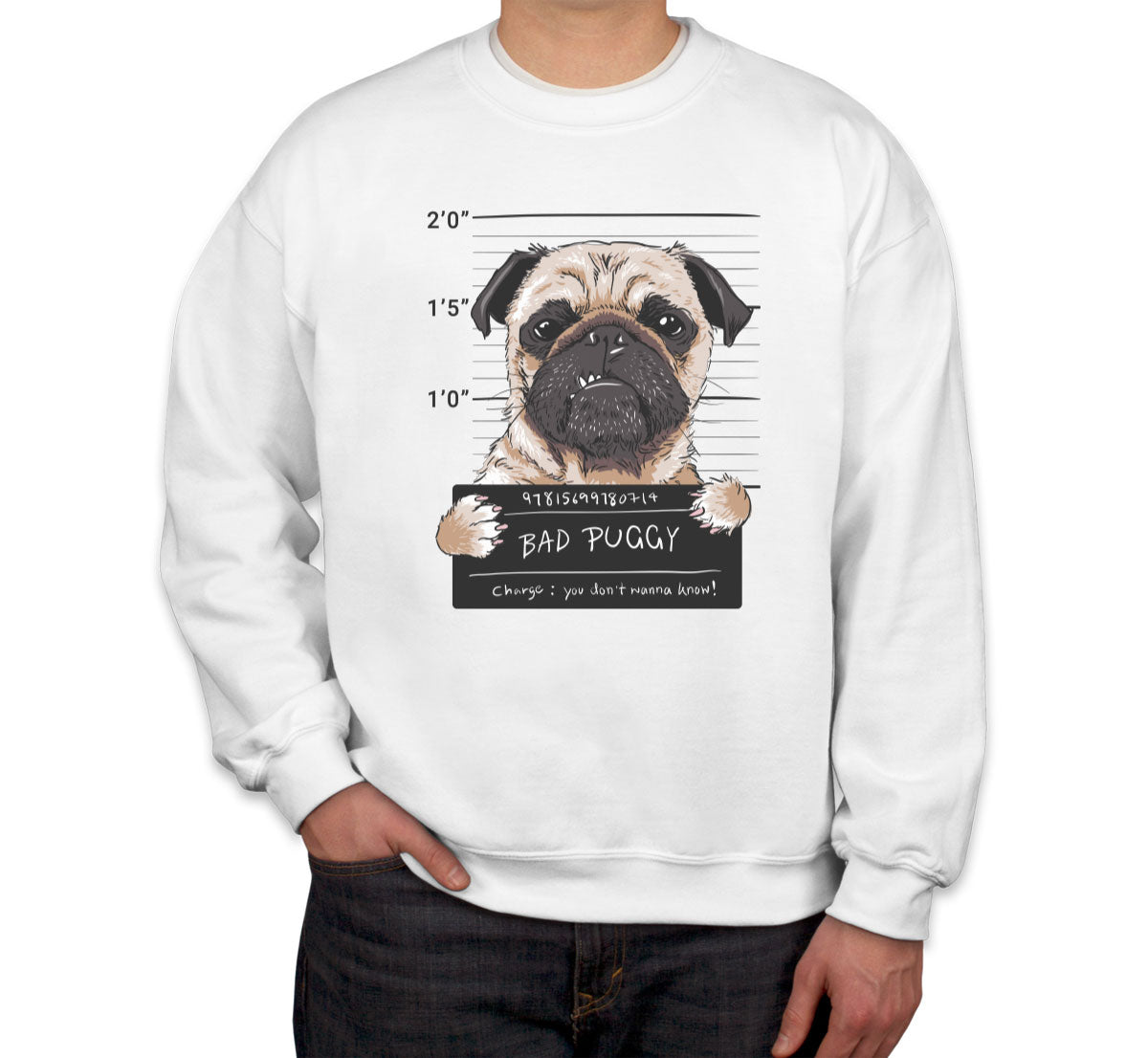 Funny Pug Dog Mugshot Unisex Sweatshirt