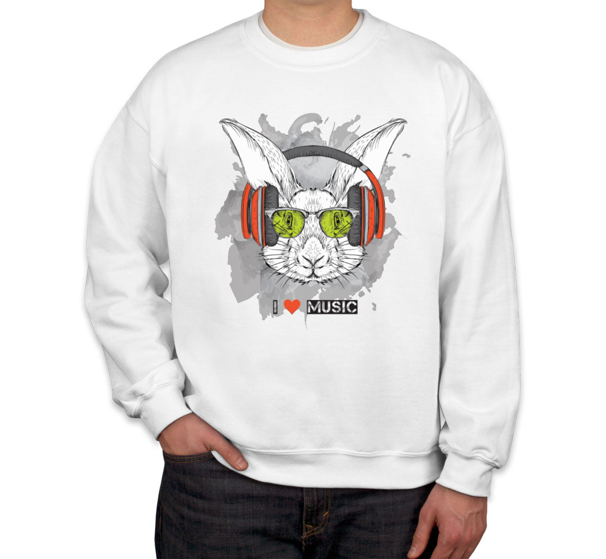 I Love Music Rabbit With Headphones Unisex Sweatshirt