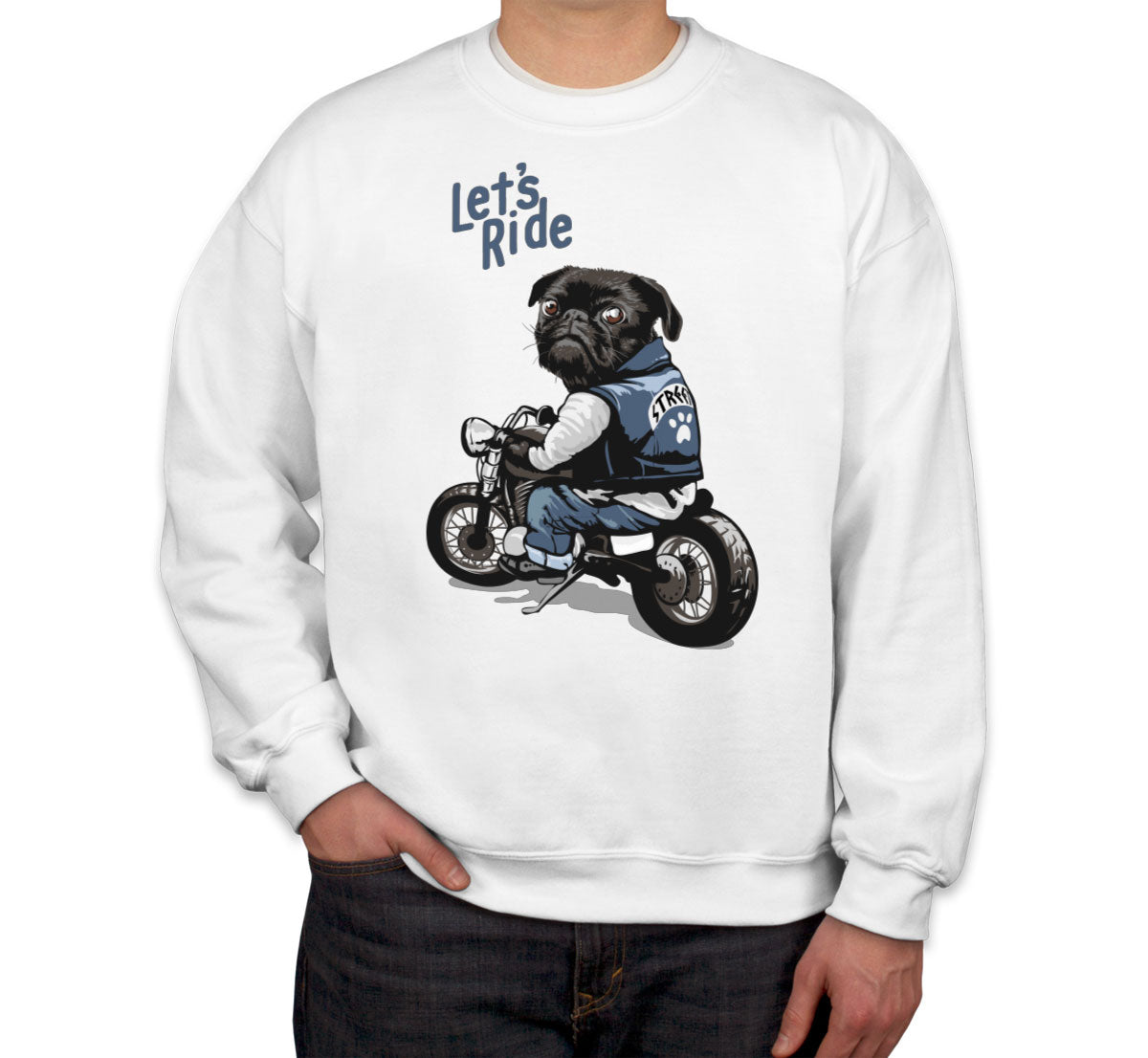 Pug Dog Riding Motorcycle Unisex Sweatshirt