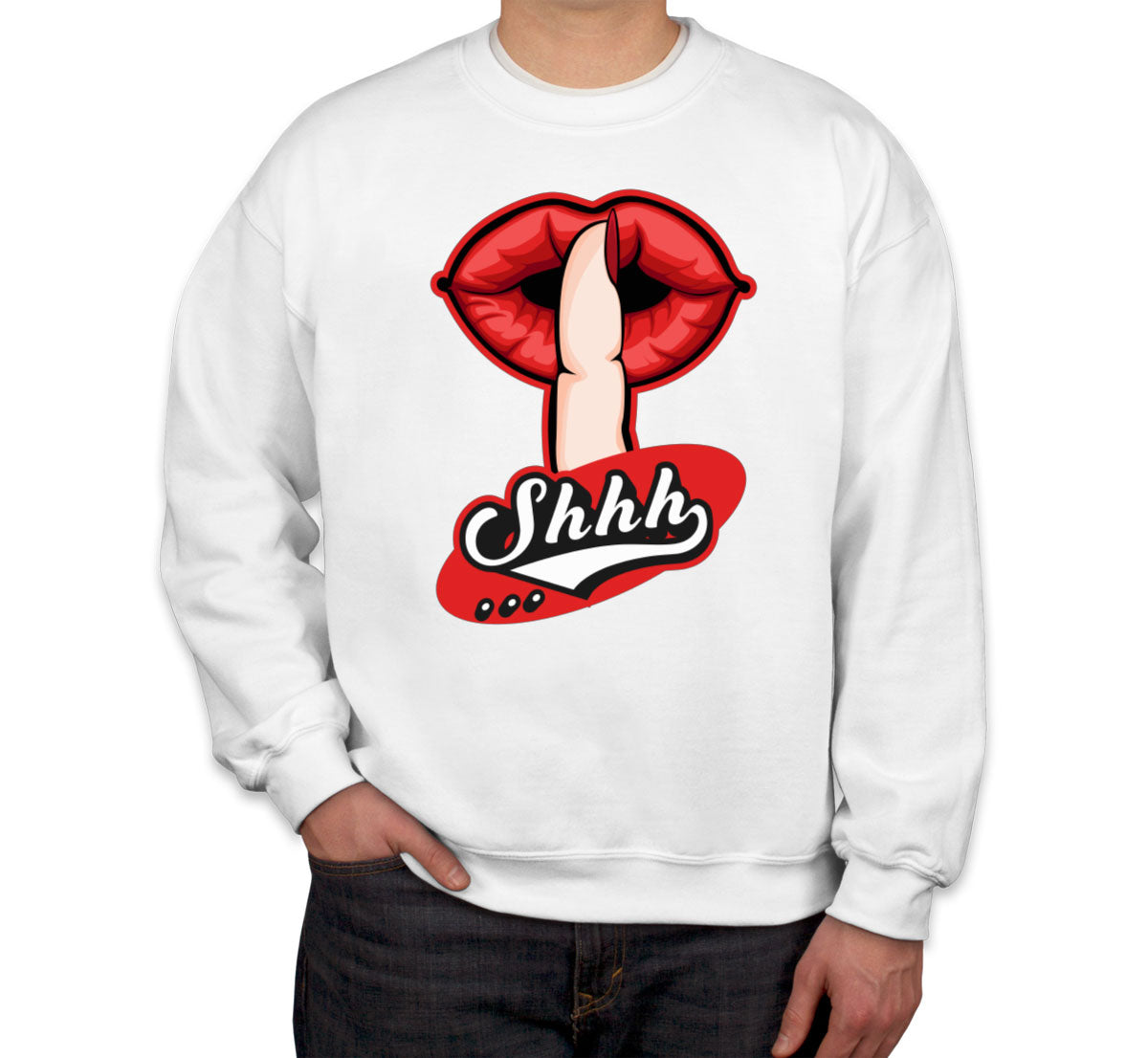 Shhh Silent Gesture With Finger And Red Lips Unisex Sweatshirt