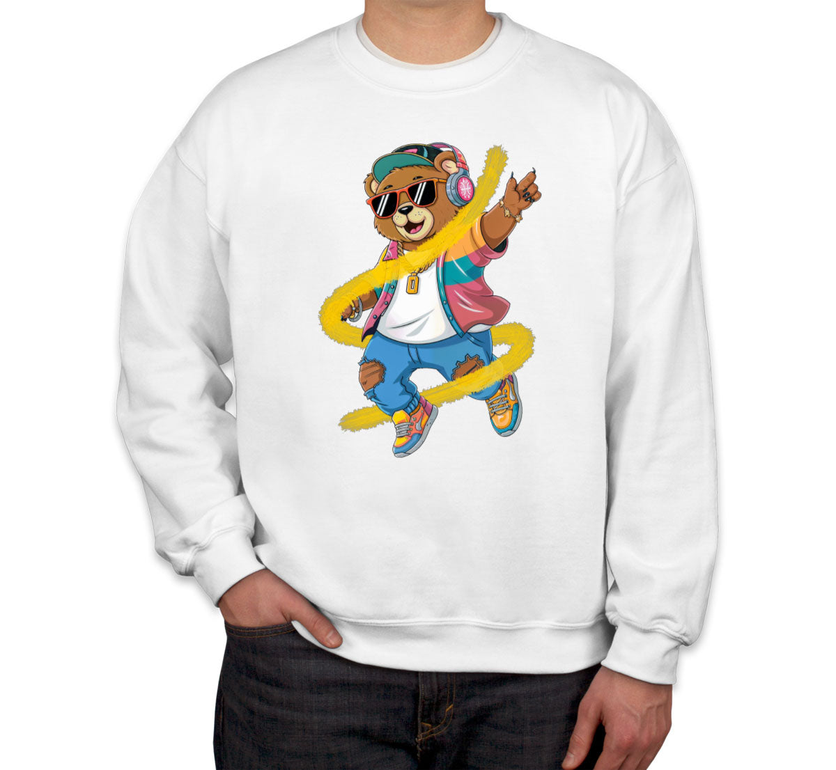 Teddy Bear With Headphone And Sunglasses Unisex Sweatshirt