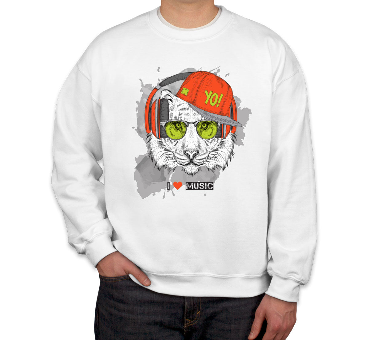 I Love Music Tiger With Headphones Unisex Sweatshirt