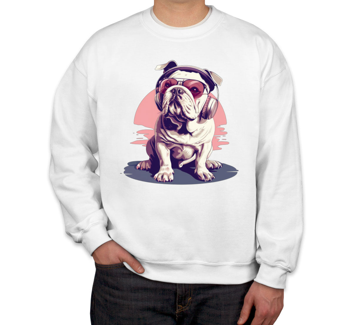 Vintage Bulldog With Headphone And Sunglasses Unisex Sweatshirt