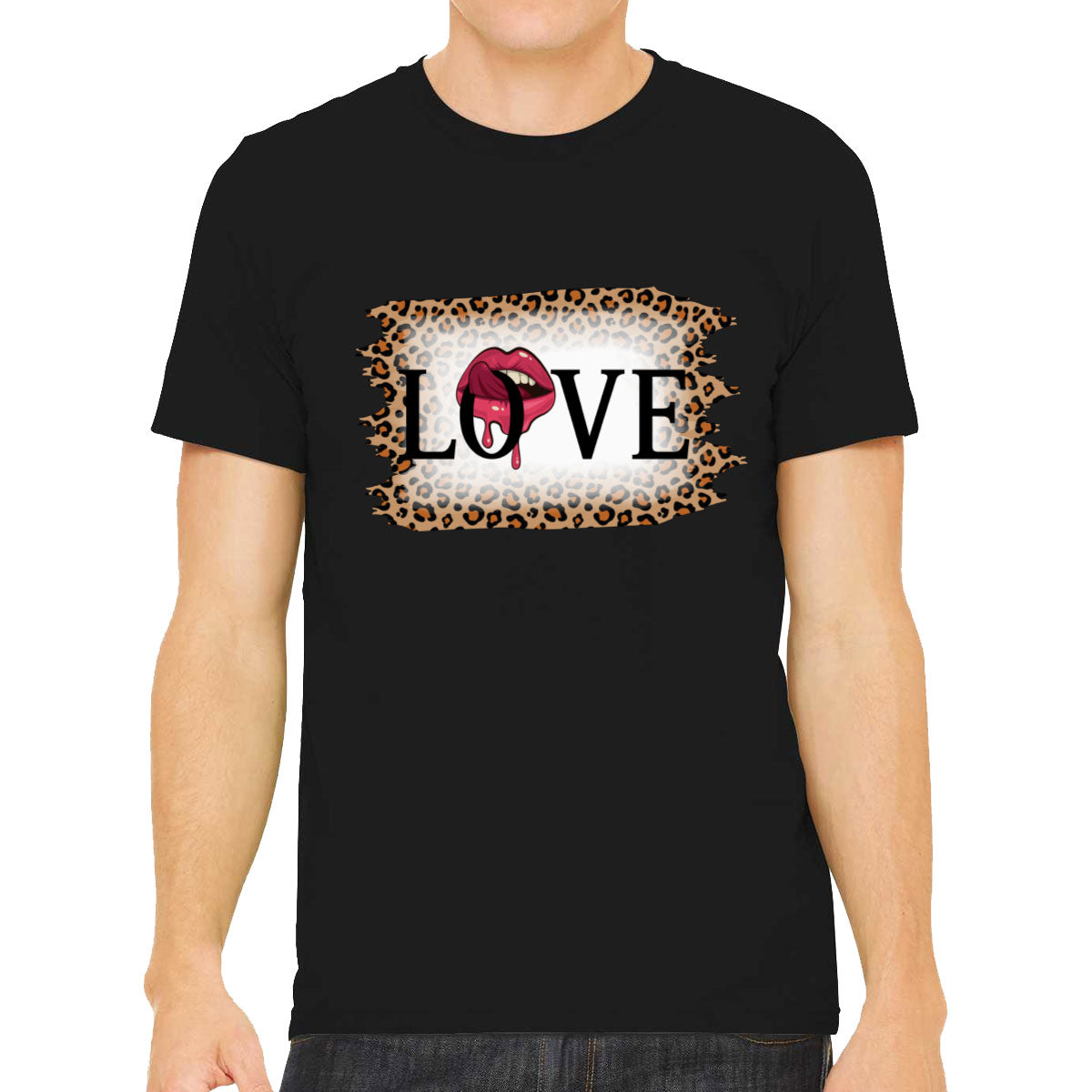 Love Tongue Lipstick Leopard Print Valentine's Day Men's T-shirt