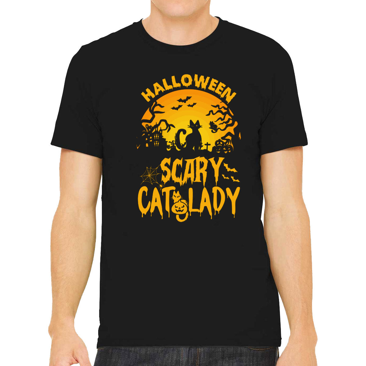 Scary Cat Lady Halloween Men's T-shirt