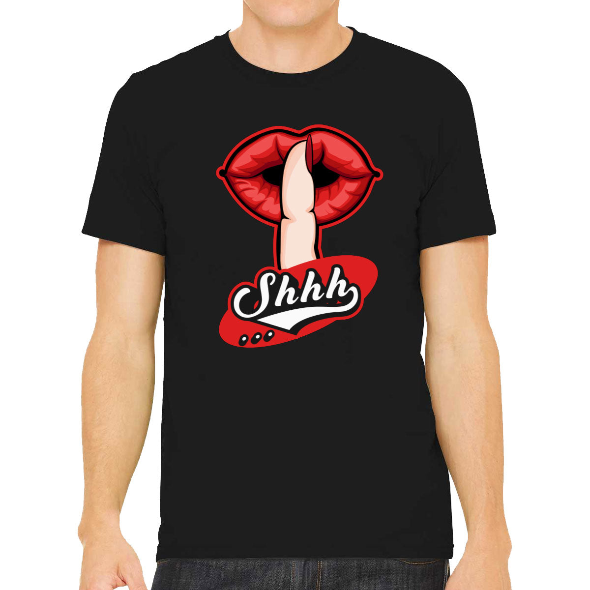 Shhh Silent Gesture With Finger And Red Lips Men's T-shirt