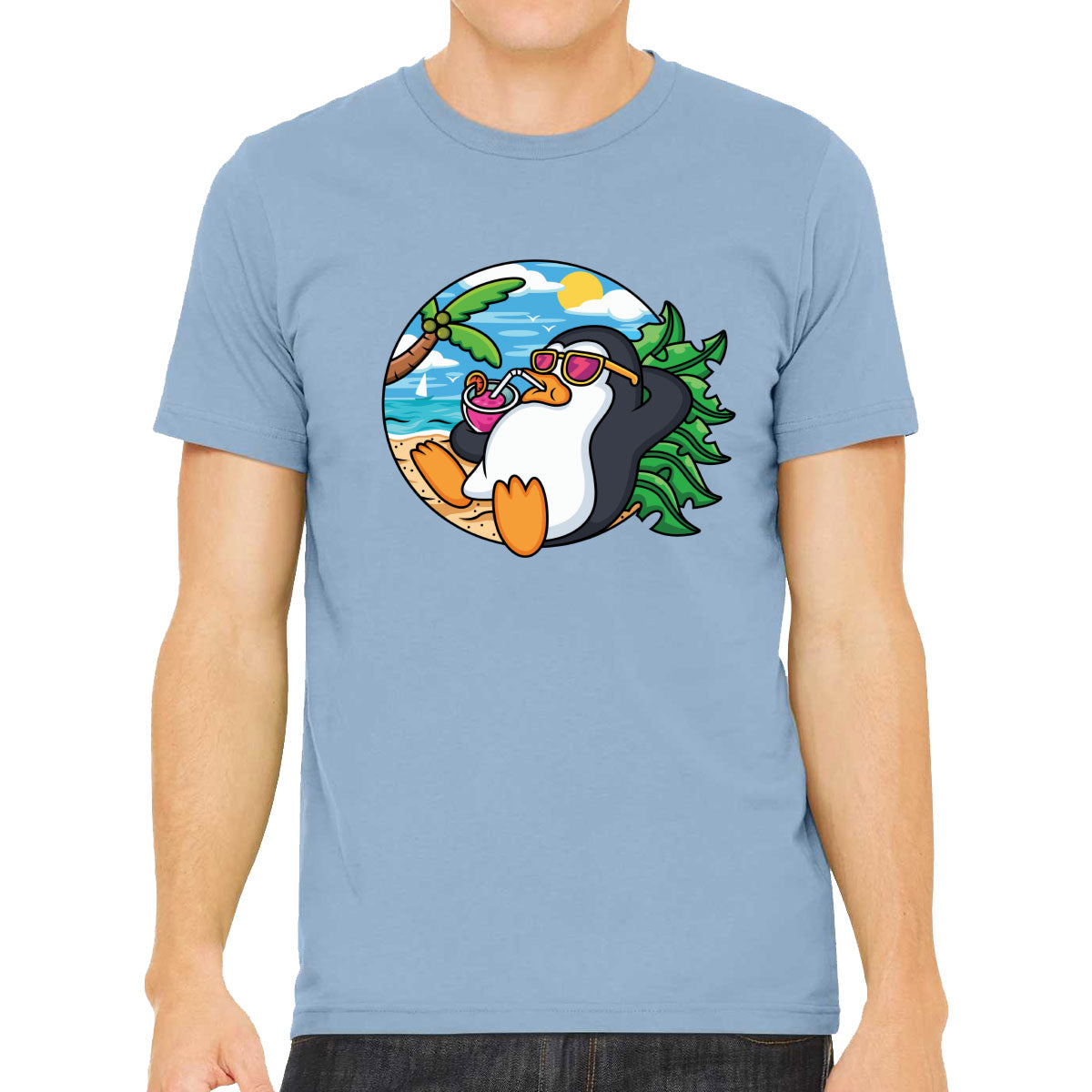 Cartoon Penguin On Vacation Men's T-shirt