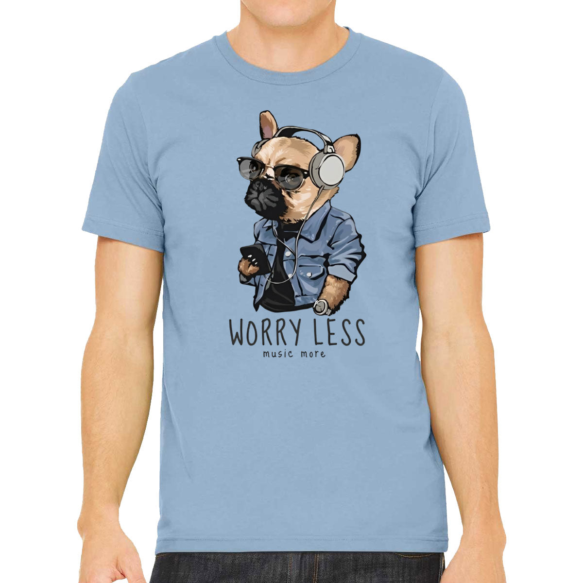 Worry Less Music More Pug Dog Men's T-shirt