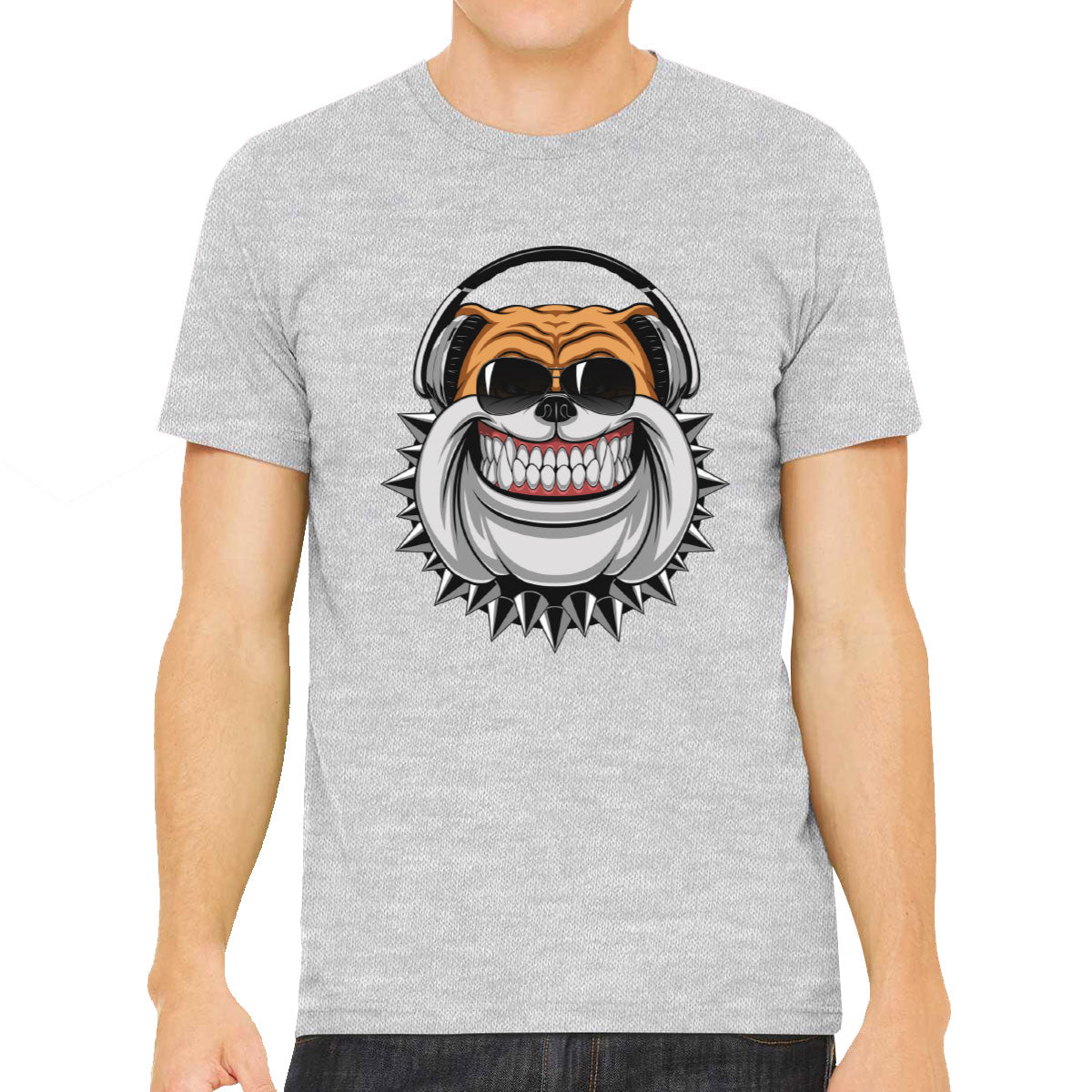 Bulldog With Headphone Cartoon Men's T-shirt