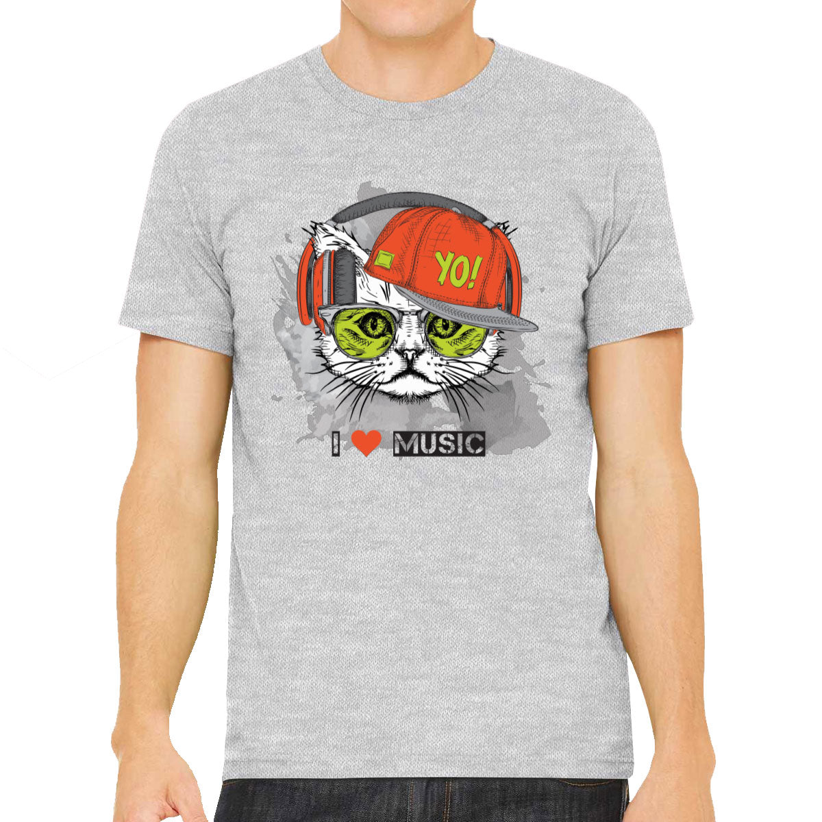 I Love Music Cat With Headphones Men's T-shirt