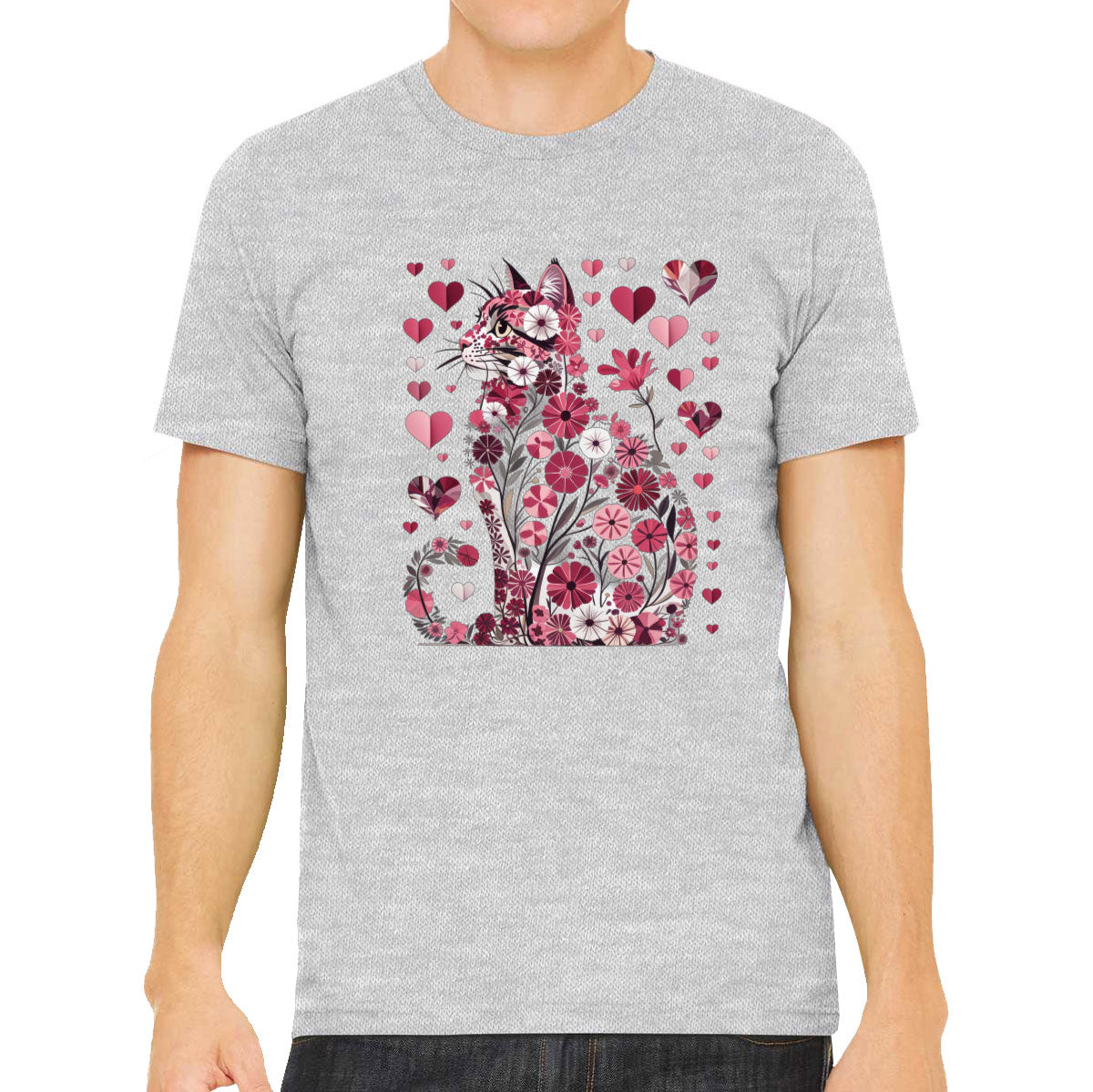 Floral Cat Valentine's Day Men's T-shirt