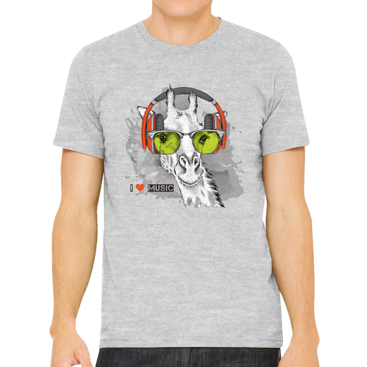 I Love Music Giraffe With Headphones Men's T-shirt