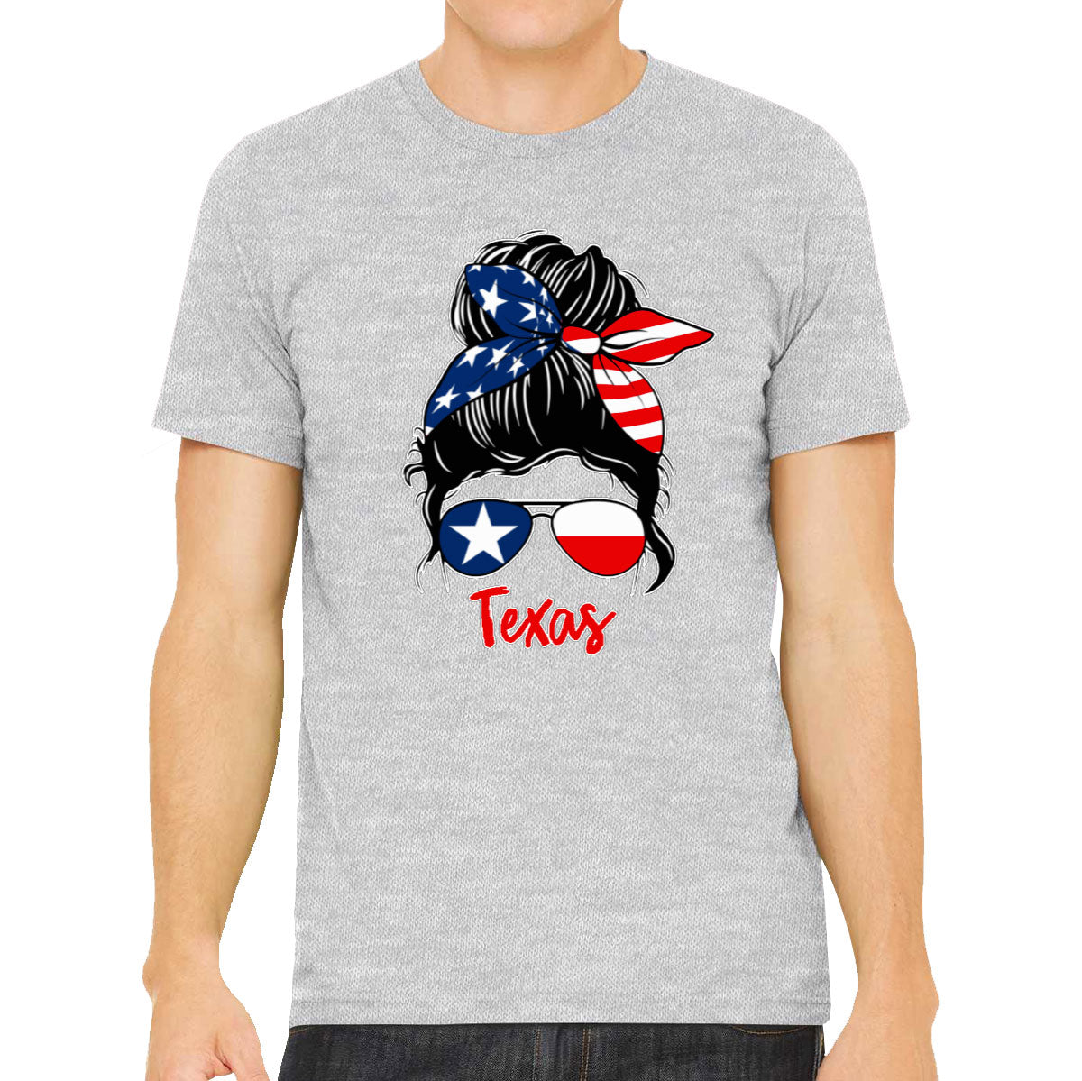 Texas Messy Bun Patriotic Men's T-shirt