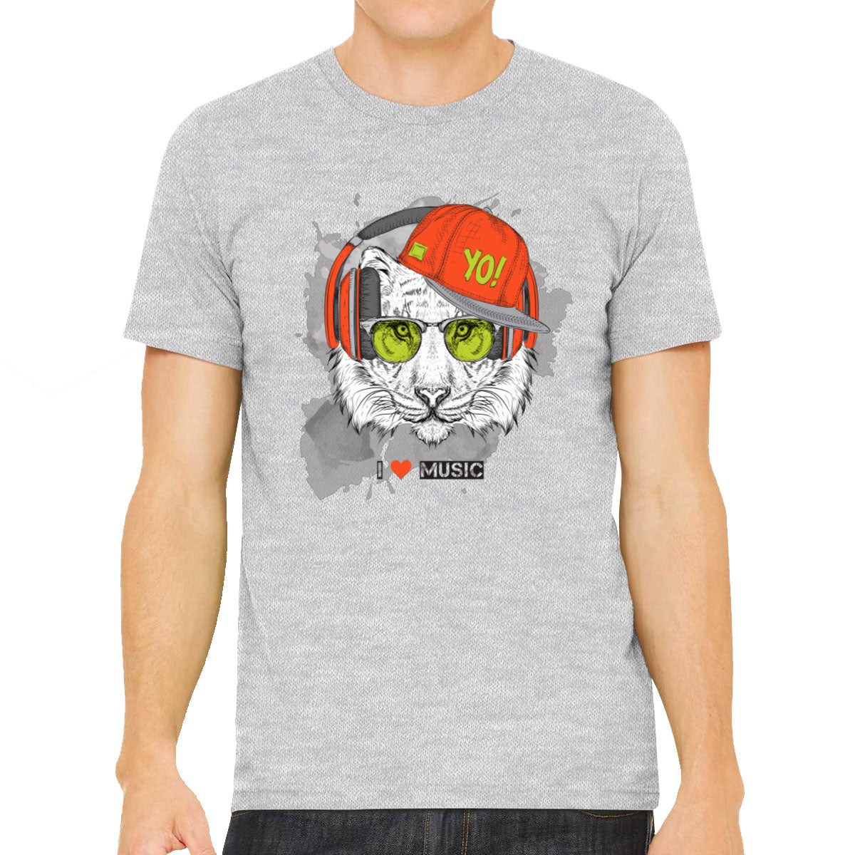 I Love Music Tiger With Headphones Men's T-shirt