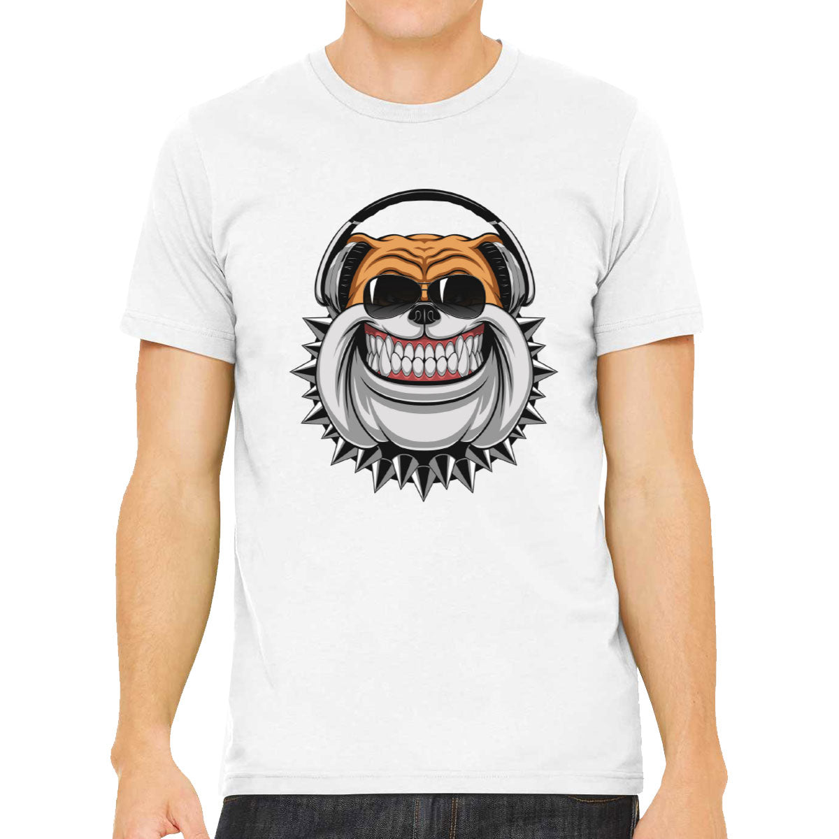 Bulldog With Headphone Cartoon Men's T-shirt