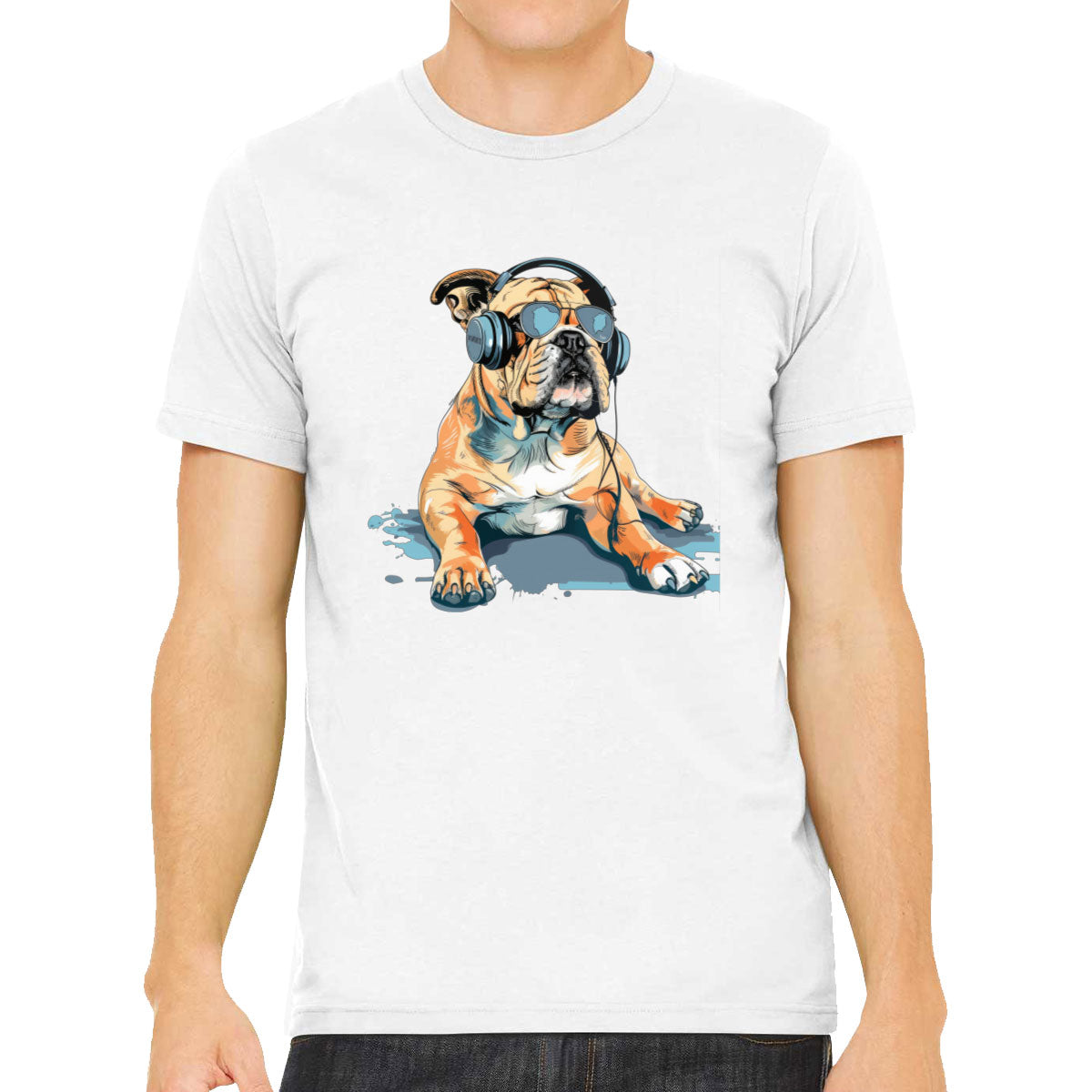 Bulldog With Headphone And Sunglasses Men's T-shirt