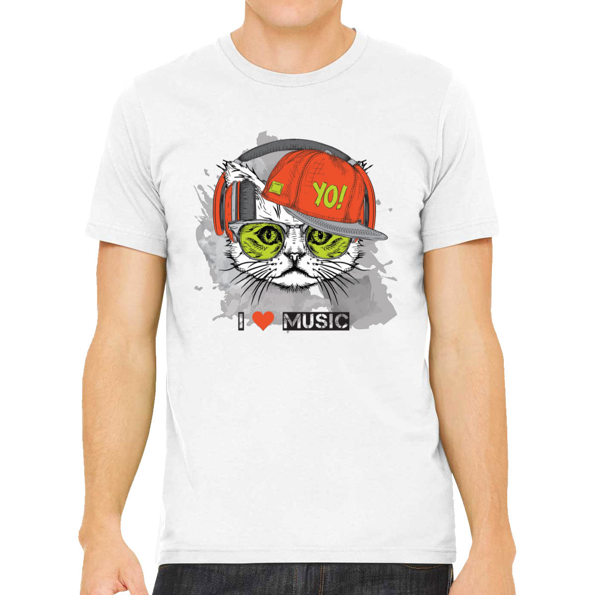 I Love Music Cat With Headphones Men's T-shirt