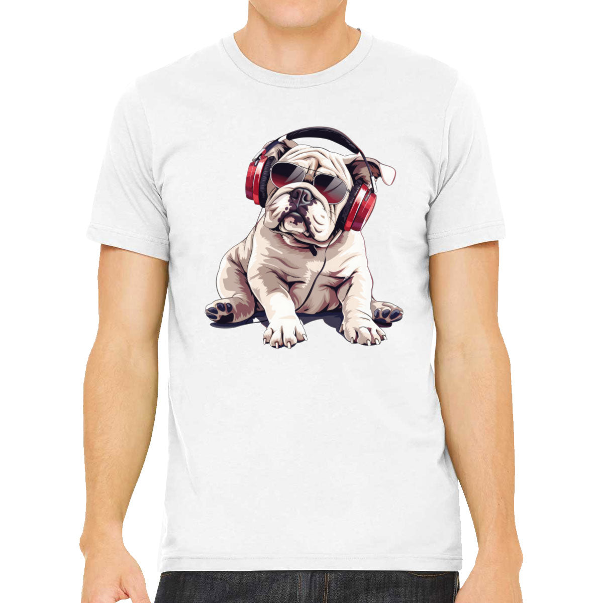 Cool Bulldog With Headphone And Sunglasses Men's T-shirt