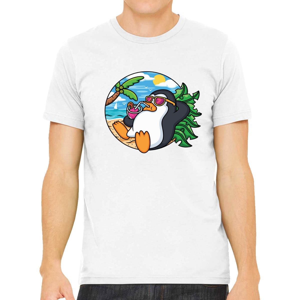 Cartoon Penguin On Vacation Men's T-shirt