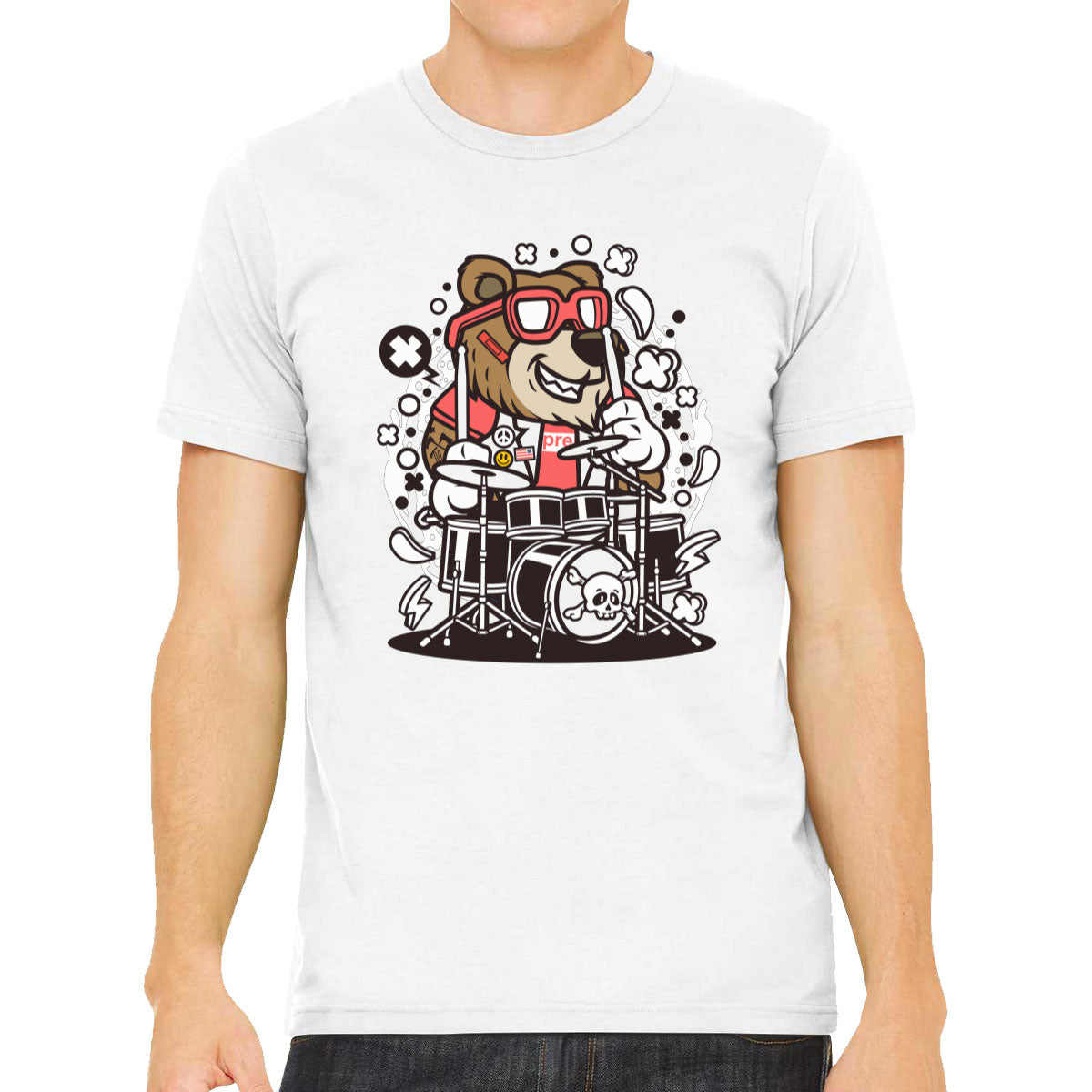 Cool Punk Rock Bear Drummer Men's T-shirt