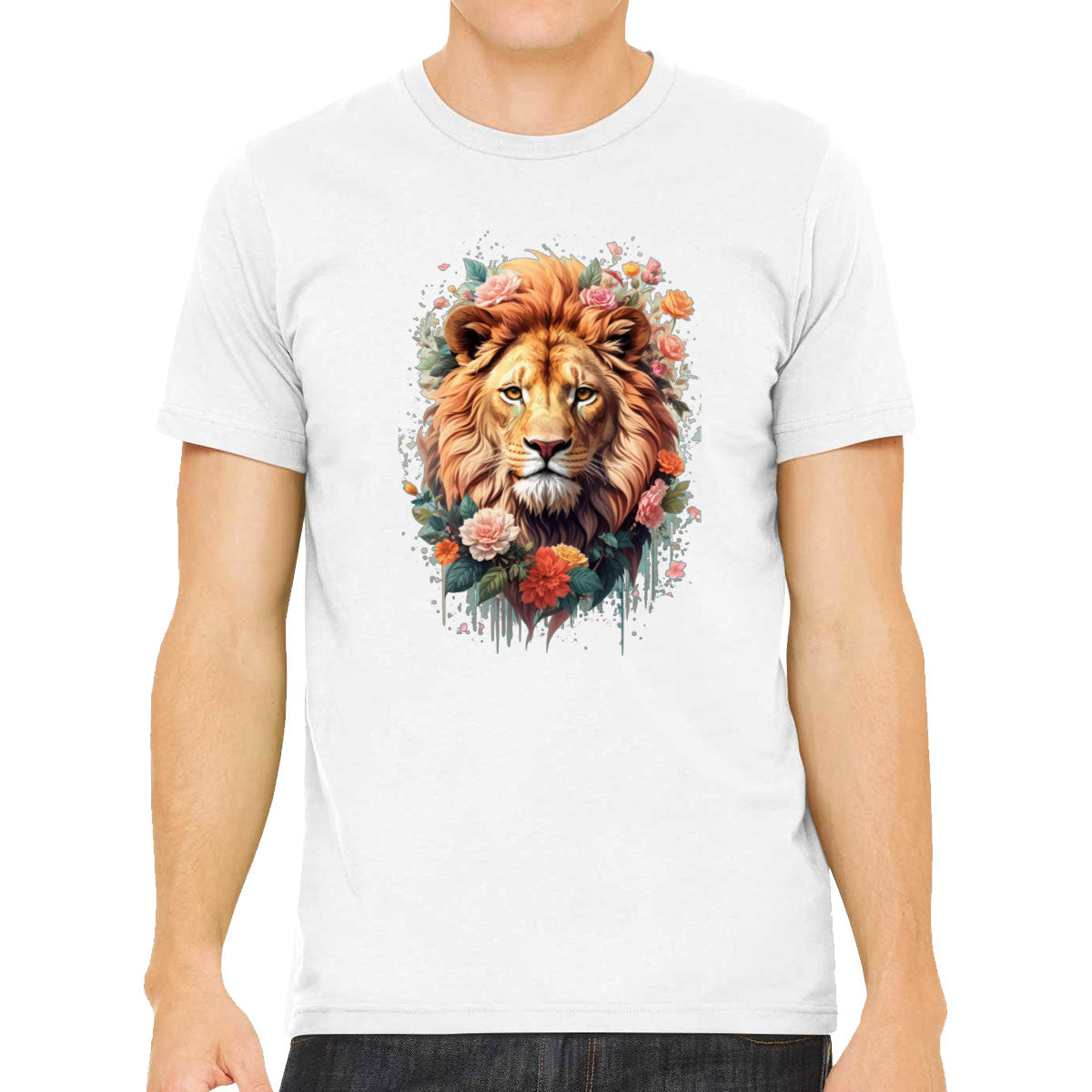 Lion With Floral Design Men's T-shirt