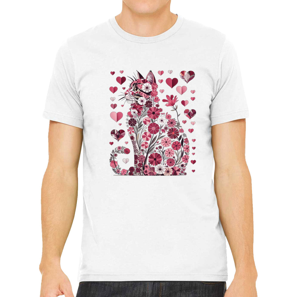 Floral Cat Valentine's Day Men's T-shirt