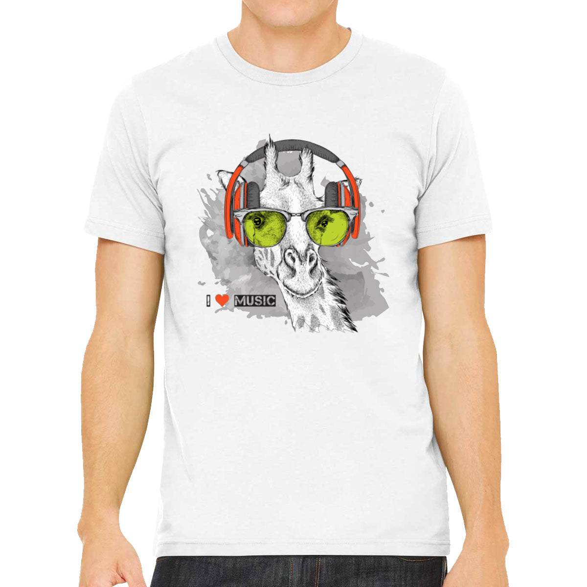 I Love Music Giraffe With Headphones Men's T-shirt