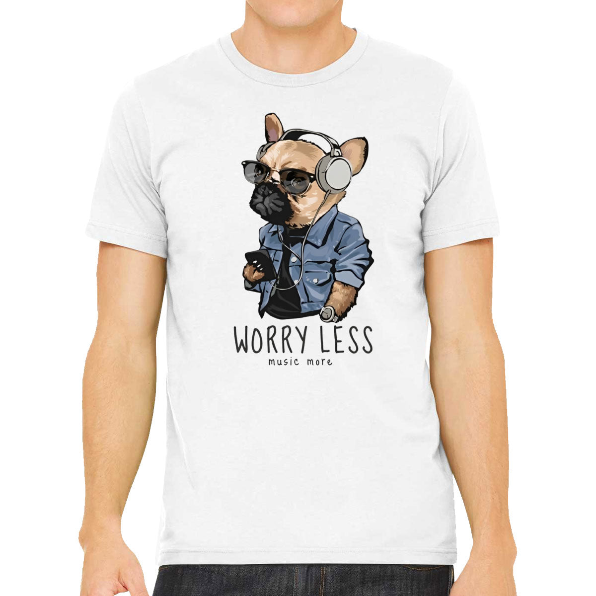 Worry Less Music More Pug Dog Men's T-shirt